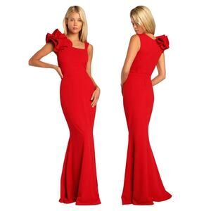 Lulus Lucette Red Ruffled Shoulder Mermaid Maxi Dress Size